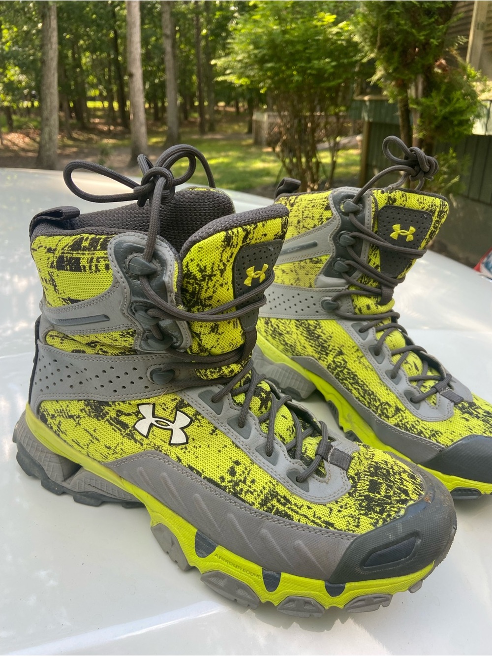 Under Armour Neon Yellow and Gray Kids Trail Boots